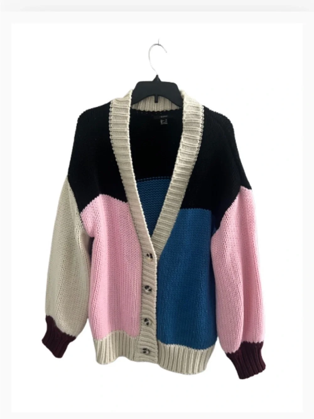 Forever 21 Colorblock Button-Up Cardigan in Pink, Blue, Cream, Black